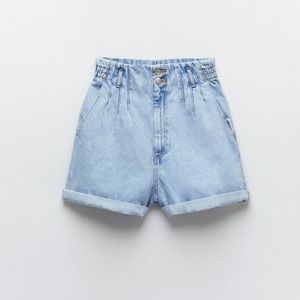 ZARA PAPERBAG DENIM BERMUDA SHORTS